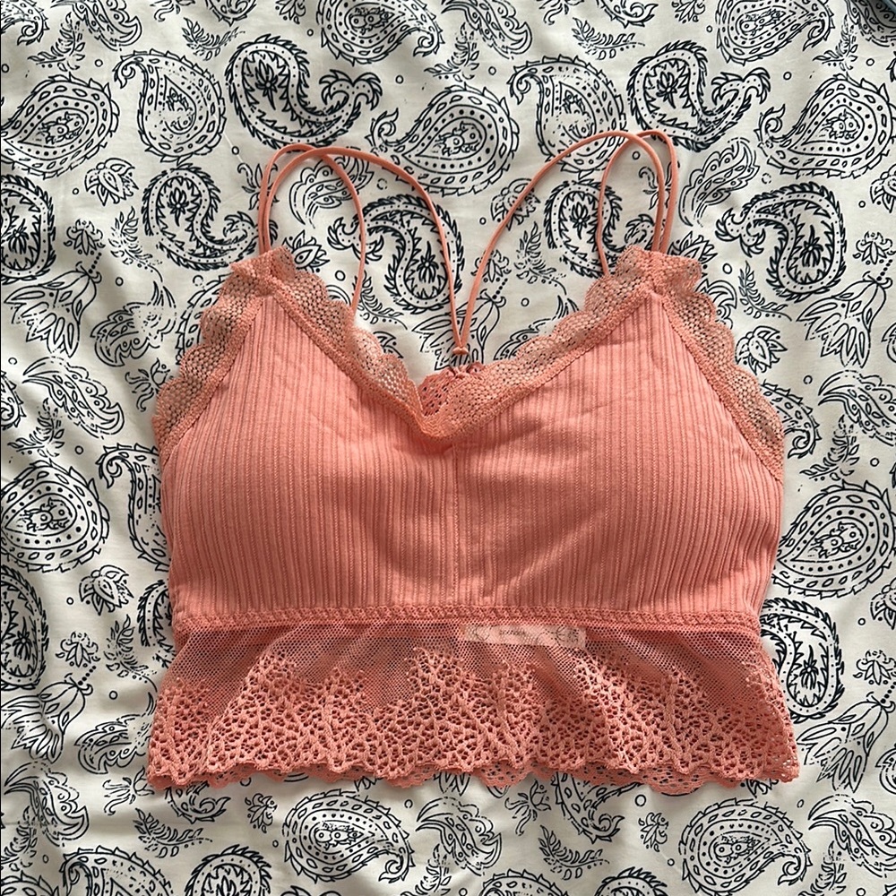 Peach Lace Trim Bralette